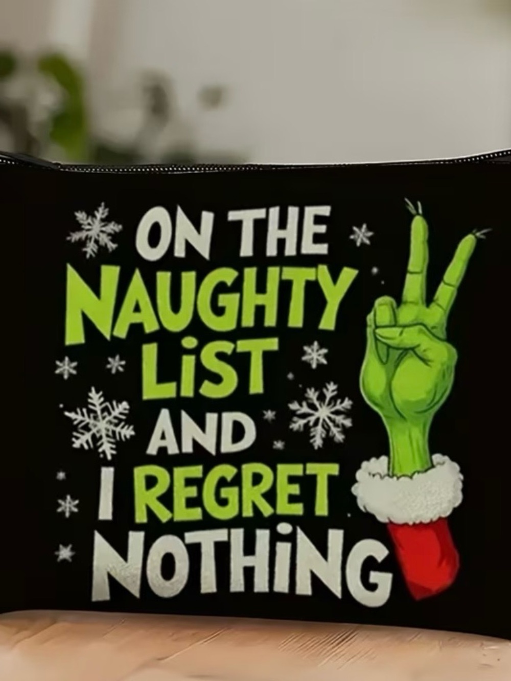 Funny Grinch Holiday Cosmetic or Accessory Bag - Black and Green - Picture 4 of 5